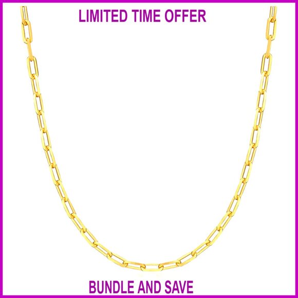 18K Gold Plated Paperclip Necklace Chain 4MM 18 Inch Lobster Clasp